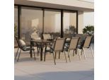 Gardenson , Braun, Graphitfarben , Metall, Textil , Uni , Tisch ausziehbar, Stühle stapelbar, Tisch mit Glasplatte , Gartenmöbel, Gartenmöbel-Sets, Gartengarnituren