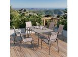 Beldano , Dunkelgrau, Beige , Metall, Glas, Textil , Tisch mit Glasplatte ,
