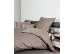 Bettwäsche JANINE "Colors", braun (cappuccino), B/L: 155cm x 220cm, 1 Stk., 1 Stk., Mako-Satin, B/L: 80cm x 80cm, 2 Stk., Mako-Satin, Obermaterial: 100% Baumwolle, Bettwäsche, Bettwäsche, feinfädige uni Bettwäsche für alle Jahreszeiten, Markenreißverschluss