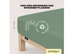 Spannbettlaken SCHLAFGUT "EASY JERSEY ELASTHAN Bettlaken, 170 g/m², 95% Baumwolle, 5% Elasthan", grün (grün mid), 1 Stk., Jersey, 140-160x200-220 30cm, Jersey, Obermaterial: 95% Baumwolle, 5% Elasthan, Bettlaken, Spannbettlaken, Spannbettlaken bis 30 cm Höhe, bügelfrei, pflegeleicht, perfekter Sitz