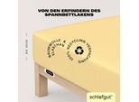 Spannbettlaken SCHLAFGUT "EASY JERSEY ELASTHAN Bettlaken, 170 g/m², 95% Baumwolle, 5% Elasthan", gelb (gelb mid), 1 Stk., Jersey, 180-200x200-220 30cm, Jersey, Obermaterial: 95% Baumwolle, 5% Elasthan, Bettlaken, Spannbettlaken, Spannbettlaken bis 30 cm Höhe, bügelfrei, pflegeleicht, perfekter Sitz