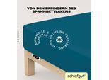 Spannbettlaken SCHLAFGUT "EASY JERSEY ELASTHAN Bettlaken, 170 g/m², 95% Baumwolle, 5% Elasthan", blau (petrol deep), 1 Stk., Jersey, 180-200x200-220 30cm, Jersey, Obermaterial: 95% Baumwolle, 5% Elasthan, Bettlaken, Spannbettlaken, Spannbettlaken bis 30 cm Höhe, bügelfrei, pflegeleicht, perfekter Sitz