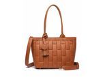 Schultertasche "Luvre", Mädchen, Gr. B/H/T: 31cm x 24cm x 14cm onesize, braun (cognac), Lederimitat, COLLEZIONE ALESSANDRO, Taschen Schultertasche, mit luxuriöser Steppung
