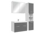 BADMÖBEL-SET Paso LED 4 Teile Weiß mit Hochglanz Grau - 80 x 35 x 55 cm
