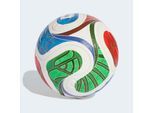 Fußball ADIDAS PERFORMANCE "WC COM" Gr. 5, weiß, solar blau, hi, res rot, flash lime, Bälle, 5, 0,4 g, Thermoplastisches Polyurethan (TPU), WM, B:22,3cm H:17,3cm T:22cm