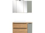 Badmöbel-Set WELLTIME "MAILAND, 2 Metall-Vollauszüge mit Softclose", wildeiche, schilfgrün, B:105cm H:200cm T:47cm, MDF, Kastenmöbel-Sets, Badmöbel-Set, Wildeiche/Schlfgrün, LED-Aufbauleuchte, hochwertiges Keramikbecken