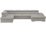 Wohnlandschaft SIT & MORE "Valantine U-Form, B: 349 cm", grau (light grau), B:349cm H:73cm T:226cm, NaturLEDER;Spannstoff, Sofas, Wohnlandschaft, mit Arm- & Kopfteilverstellung, optional mit Bettfunktion