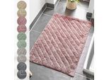 Badematte ANDIAMO "Havanna, 50x80 cm, Badvorleger, Badezimmer Teppich", rot (rostrot, gestreift), H:7,5mm, Baumwolle, Polyester, Badematten, Badematte, Badteppich, Uni Farben, Hoch-Tief Effekt, verschiedene Designs