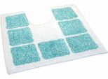 Badematte MESANA "Karo Melange, Badvorleger, Badezimmer Teppich" Gr. 14, blau (aqua), H:15mm, Baumwolle, Badematten, Badematte, modernes Design, mit Bordüre, rechteckig & quadratisch erhältlich