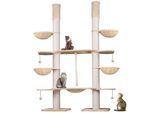 HAPPYPET XXL Kratzbaum-Landschaft für große Katzen - 2-in-1 Aktivitäts- und Sisal-Paradies mit Deckenspanner 280cm hoch Premium Plüsch Creme-Beige
