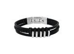 Lederarmband TOM TAILOR "mehrreihig", edelstahlfarben, schwarz, Armbänder, Herren, 21,5cm, Edelstahl Leder, Edelstahl, Leder, Lederarmband
