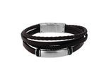 Lederarmband TOM TAILOR "mehrreihig", edelstahlfarben, schwarz, braun, Armbänder, Herren, 21,5cm, Edelstahl Kautschuk Leder, Edelstahl, Kautschuk, Leder, Lederarmband