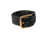 Dolce & Gabbana Schwarzes Texturiertes Leder Armband mit Goldfarbenem Metallverschluss