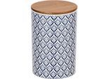 Vorratsdose WENKO "Modell Lorca", bunt (blau), B:12,5cm H:18,5cm L:12,5cm, Bambus, Keramik, Lebensmittelaufbewahrungsbehälter, Vorratsdose, Frischhaltedose für Lebensmittel mit Muster, luftdichter Deckel