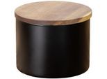 Vorratsdose WENKO "Modell Mio", schwarz (dose: schwarz, deckel: braun), H:8,5cm Ø:11cm, Borosilikatglas, Lebensmittelaufbewahrungsbehälter, Vorratsdose, Frischhaltedose für Lebensmittel, luftdichter Deckel aus Akazienholz