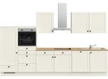 Küchenzeile NOBILIA "Cascada I", NEU: individuell anpassbar mit gratis Profi-Beratung", weiß (küche: weiß, korpus: lacklaminat weiß, arbeitsplatte: eiche sierra nachbildung), B:360,3cm H:216,6cm T:60cm, Komplettküchen-Sets, Küchenzeile, vormontiert, Breite 360 cm, Ausrichtung wählbar, wahlw. mit E-Geräten