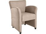 Sessel EXXPO - SOFA FASHION "Cortado, Loungesessel auf Rollen, schmale Armlehnen, bequem", beige, B:66cm H:85cm, Sessel, Sessel, hohe Bodenfreiheit, schöne Detailverarbeitung