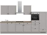 Küchenzeile NOBILIA "Cascada I", NEU: individuell anpassbar mit gratis Profi-Beratung", grau (küche: grau, korpus: lacklaminat steingraufarben, arbeitsplatte: eiche havanna nachbildung), B:360,3cm H:216,6cm T:60cm, Komplettküchen-Sets, Küchenzeile, vormontiert, Breite 360 cm, Ausrichtung wählbar, wahlw. mit E-Geräten