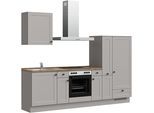 Küchenzeile NOBILIA "Cascada I", NEU: individuell anpassbar mit gratis Profi-Beratung", grau (küche: grau, korpus: lacklaminat steingraufarben, arbeitsplatte: eiche havanna nachbildung), B:270,3cm H:216,6cm T:60cm, Komplettküchen-Sets, Küchenzeile, vormontiert, Breite 270 cm, Ausrichtung wählbar, wahlw. mit E-Geräten