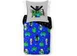 Kinderbettwäsche MINECRAFT "Minecraft Fight Back", blau, B/L: 135cm x 200cm, 1 Stk., 1 Stk., Linon, B/L: 80cm x 80cm, 2, Linon, Obermaterial: 100% Baumwolle, Bettwäsche, 100% Baumwolle