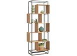 Xora Regal , Braun, Naturfarben, Schwarz , Metall, Holzwerkstoff , 10 Fächer , 80x194x33.2 cm , stehend , Wohnzimmer, Regal, Bücherregale