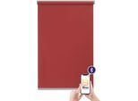 Elektrisches Rollo SUNLINES "Miami", rot (rot, silberfarben), B:160cm H:180cm, Polyester, Rollos, Elektrisches Rollo, appgesteuert via Bluetooth, mit Motor & Akku, silberfarbener Fallstab