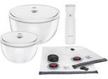 Aufbewahrungssystem ZWILLING "Fresh & Save BOWLS", transparent, weiß, Glas, Lebensmittelaufbewahrungsbehälter, Aufbewahrungssystem, Vakuum Starter Set, Glas / M/L, 9-tlg.