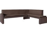 Eckbank EXXPO - SOFA FASHION "Cortado, elegant und modern mit hohem Sitzkomfort", braun (braun, braun), B:265cm H:89cm T:196cm, Strukturstoff (88%Polyester, 12% Nylon) mit Absatz Luxuskunstleder;Luxus-Microfaser (Zusammensetzung: 10% Baumwolle, 90% Polyester), Sitzbänke, Eckbank, hohe Bodenfreiheit, schöne Detailverarbeitung