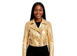 Dames Gouden Cropped Brando Leren Bikerjack - Bellville