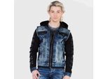 Jeansjacke CIPO & BAXX "CJ154", Herren, Gr. L, blau, Stoff, 100% Baumwolle, unifarben, figurumspielend normal, Jacken Jeansjacke, im 2-in-1 Look
