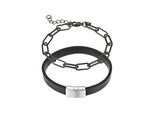 Armband MARC LAUDER "MS04BS", schwarz (schwarz, silber), Armbänder, Herren, 21cm/21cm, Edelstahl Leder, Edelstahl, Leder, Armband