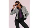 Jackenblazer CREATION L "Bouclé-Blazer", Damen, Gr. 52, schwarz, ecru, gemustert, 76% Polyester, 24% Baumwolle, Blazer