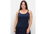 Spaghettitop SHEEGO, Damen, Gr. 54, blau (marine), 70% Modal, 24% Polyester, 6% Elasthan, unifarben, Rundhals, Tops