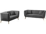 Polstergarnitur HOME AFFAIRE "Lazio modern und bequem, schmale Armlehnen, tolle Detailverarbeitung", grau (silber, zierkissen silber, grau), B:255cm H:94cm T:88cm, 93% Polyester, 7% Polyamid, Sitzmöbel-Sets, Polstergarnitur, zwei verschiedene Fußfarben wählbar