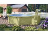Achteckpool KARIBU "Rimini 2X mit Sonnendeck", beige (braun), B:550cm H:121cm L:470cm, Schwimmbecken, Achteckpool, BxLxH: 550x470x121 cm