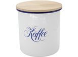 Kaffeedose KRÜGER "Husum", weiß, H:18cm Ø:16cm, Emaille, Holzwerkstoff, Lebensmittelaufbewahrungsbehälter, Kaffeedose, mit Holzdeckel