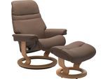 Relaxsessel STRESSLESS "Sunrise", braun (mole batick), B:75cm H:100cm T:73cm, Leder BATICK: BATICK ist ein leicht korrigiertes, durchgefärbtes und genarbtes Möbelleder, bei dem die meisten Unebenheiten und Spuren in der Regel entfernt wurden.;Leder PALOMA: PALOMA ist ein durchgefärbtes Semianilin-Möbelleder mit natürlicher Narbung.;ROHLEDER Stoff Q2 FARON: Ein fester zuverlässiger Bouclé mit einem