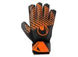 Torwarthandschuhe UHLSPORT "Torwarthandschuhe FM Soft Resist+ Flex Frame", Herren, Gr. 8,5, schwarz (schwarz, fluo orange), Obermaterial: 81% Gummi rubber. 13% Polyester PES. 6% Nylon NY., Handschuhe Torwarthandschuhe
