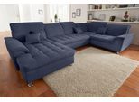 Wohnlandschaft DOMO COLLECTION "FRANZI 344x206x81 cm, elegant, komfortabel", blau (marine), Sofas, B/H/T: 344cm x 81cm x 206cm, Chenille, Recamiere links, ohne Funktion, Flachgewebe (100% Polyester);Chenille (100% Polyester), Wohnlandschaft, U-Form, Recamiere links, marine, B/T: 344/206 cm, B:344cm H:81cm T:206cm