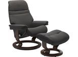 Relaxsessel STRESSLESS "Sunrise", grau (rock paloma), B:88cm H:103cm T:78cm, Leder BATICK: BATICK ist ein leicht korrigiertes, durchgefärbtes und genarbtes Möbelleder, bei dem die meisten Unebenheiten und Spuren in der Regel entfernt wurden.;Leder PALOMA: PALOMA ist ein durchgefärbtes Semianilin-Möbelleder mit natürlicher Narbung.;ROHLEDER Stoff Q2 FARON: Ein fester zuverlässiger Bouclé mit einem