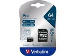 Verbatim microSDXC Pro 64GB Class 10 UHS-I incl Adapter