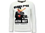 Local Fanatic Rhinestones sweater shooting duck gun trui