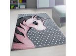 Muratap Kids eenhoorn vloerkleed kinderkamer roze / grijs laagpolig- 160x230 cm