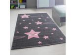 Muratap Kids sterren vloerkleed kinderkamer roze / grijs laagpolig- 160x230 cm