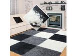 Muratap Basic shaggy geblokt vloerkleed zwart / wit hoogpolig- 200x290 cm
