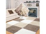 Muratap Basic shaggy geblokt vloerkleed bruin / beige hoogpolig- 200x290