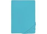 Spannbettlaken BIBERNA "THEA Baumwoll-Jersey mit Elasthan, 160 g/m²", blau (türkis), 1 Stk., Jersey-Elasthan, 90-100x190-220 25cm, Jersey-Elasthan, Obermaterial: 97% Baumwolle, 3% Elasthan, Bettlaken, Spannbettlaken, Bettlaken für Matratzen bis 25 cm Höhe, pflegeleicht, bügelfrei