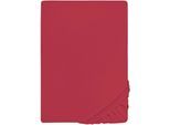 Spannbettlaken BIBERNA "THEA Baumwoll-Jersey mit Elasthan, 160 g/m²", rot (rubin), 1 Stk., Jersey-Elasthan, 180-200x200-220 25cm, Jersey-Elasthan, Obermaterial: 97% Baumwolle, 3% Elasthan, Bettlaken, Spannbettlaken, Bettlaken für Matratzen bis 25 cm Höhe, pflegeleicht, bügelfrei