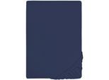 Spannbettlaken BIBERNA "THEA Baumwoll-Jersey mit Elasthan, 160 g/m²", blau (marine), 1 Stk., Jersey-Elasthan, 180-200x200-220 25cm, Jersey-Elasthan, Obermaterial: 97% Baumwolle, 3% Elasthan, Bettlaken, Spannbettlaken, Bettlaken für Matratzen bis 25 cm Höhe, pflegeleicht, bügelfrei