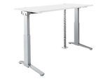 Schäfer Shop Genius Schreibtisch ERGOSTYLE S, elektrisch höhenverstellbar, C-Fuss, B 1600 mm, weiss/alusilber, Memorymaster, Kabelschlange
